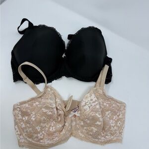 EUC Victoria's Secret Black and Beige Lace Bra Set Sz 36DD (7QAG)